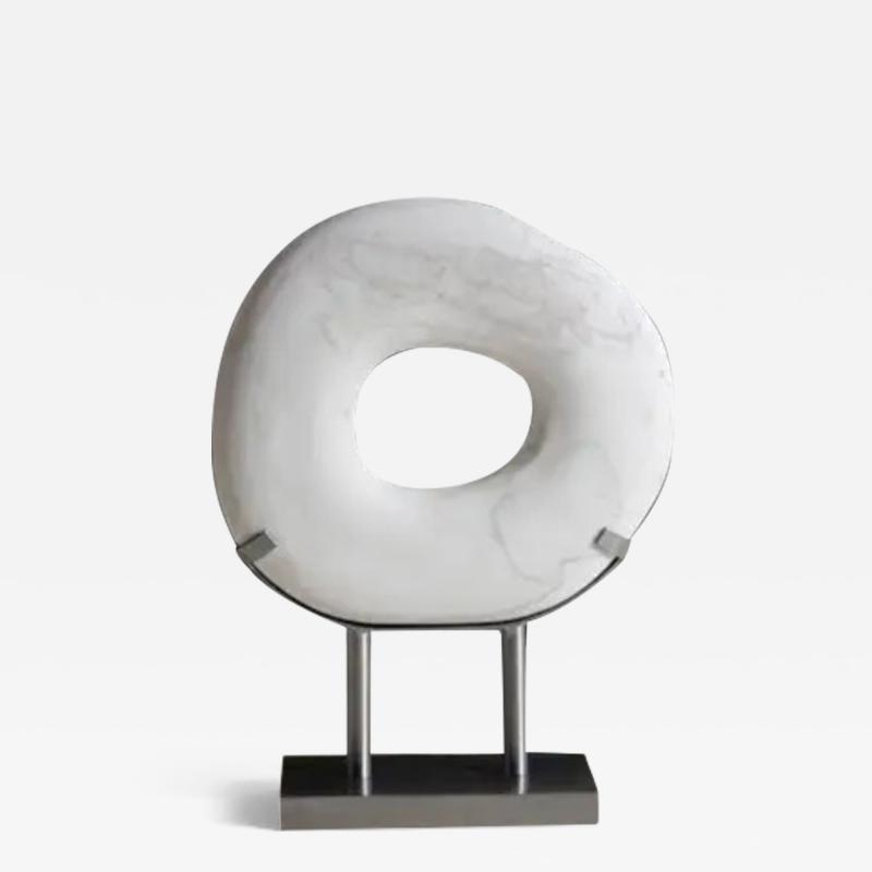 Robert Kuo Zong Bi Sculpture in Han Bai Yu Stone on Steel Stand by Robert Kuo Limited Ed