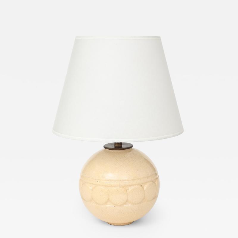 Robert Lallemant Robert Lallemant Ivory Crackle Ceramic Sphere Lamp France 1925 signed