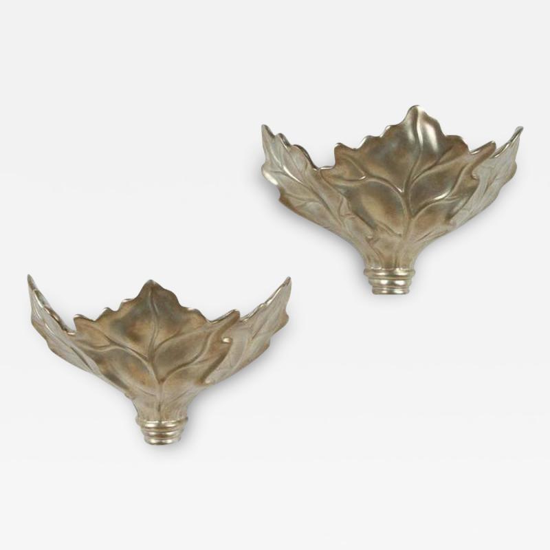 Robert Marcius 1980s Pair of Large Glazed Silver Leaf Sconces by Robert Marcius