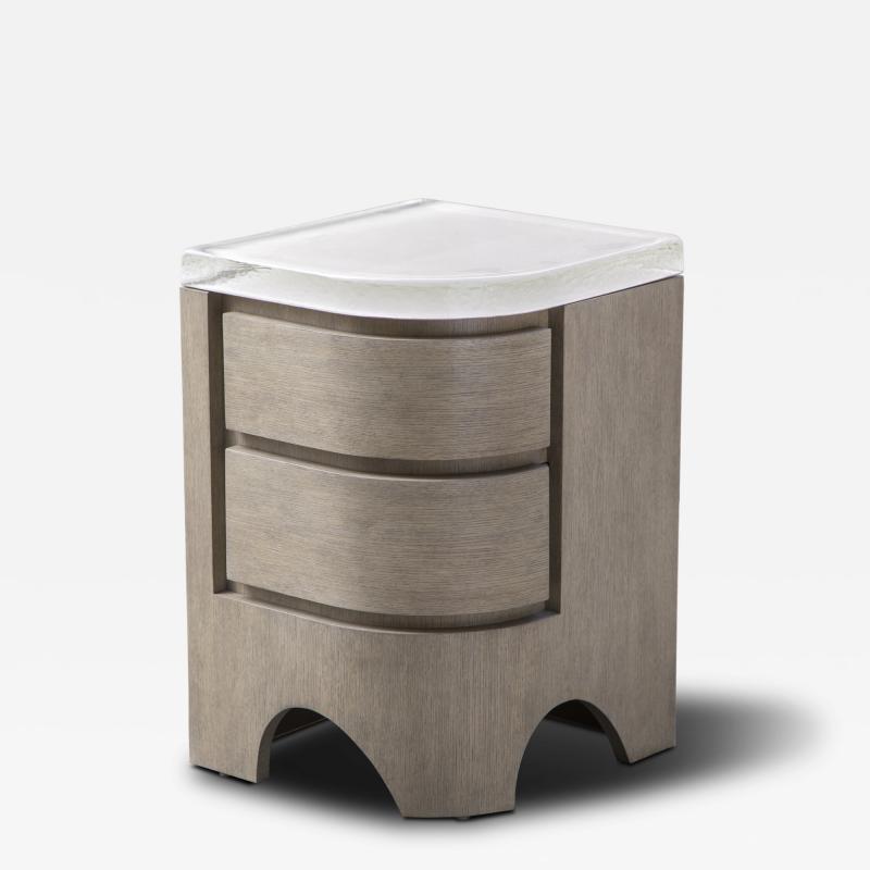 Robert Marinelli KIVU BEDSIDE TABLE SHOWN WITH CAST GLASS TOP