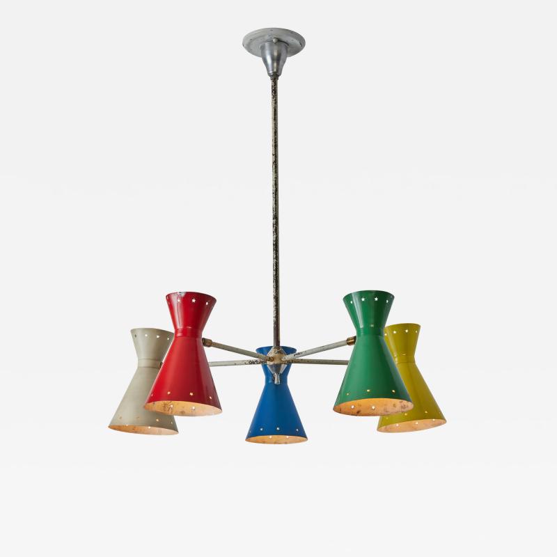 Robert Mathieu Rare 1950s Robert Mathieu 5 Shade Multi Color Chandelier