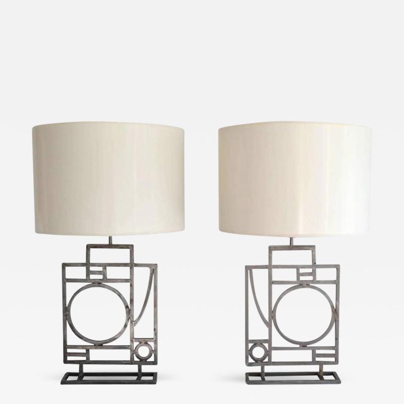 Robert Sonneman Pair of Postmodern Geometrical Form Table Lamps