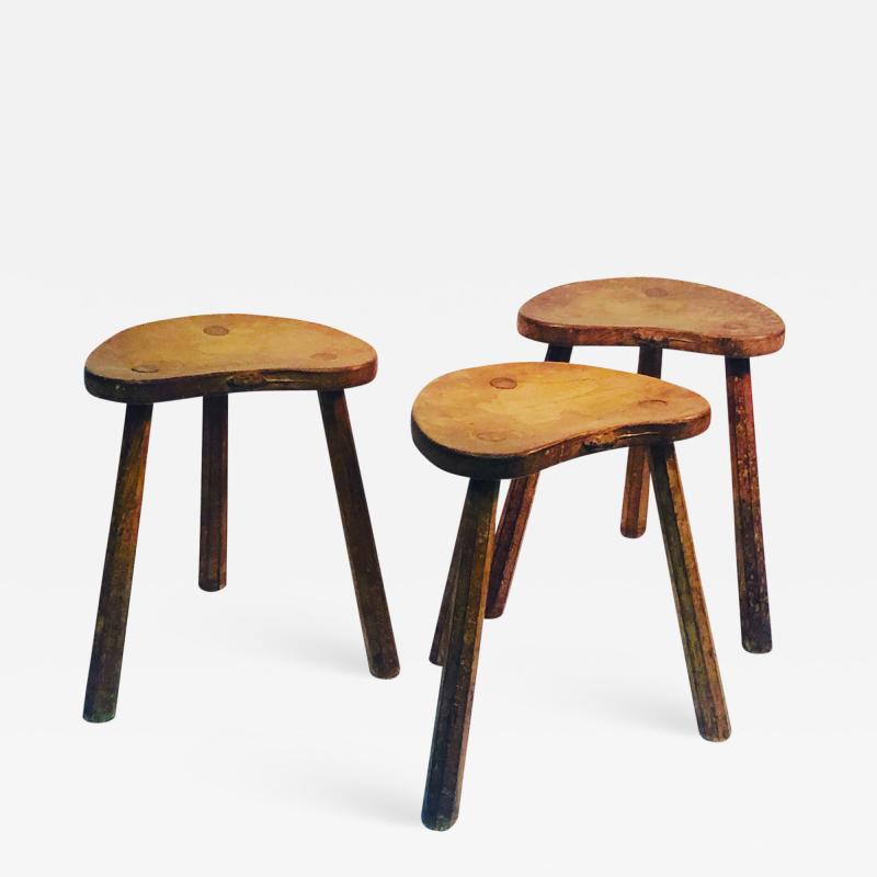 Robert Thompson Set of Three Rare Wood Stools or Accent Tables by Robert Mouseman Thompson