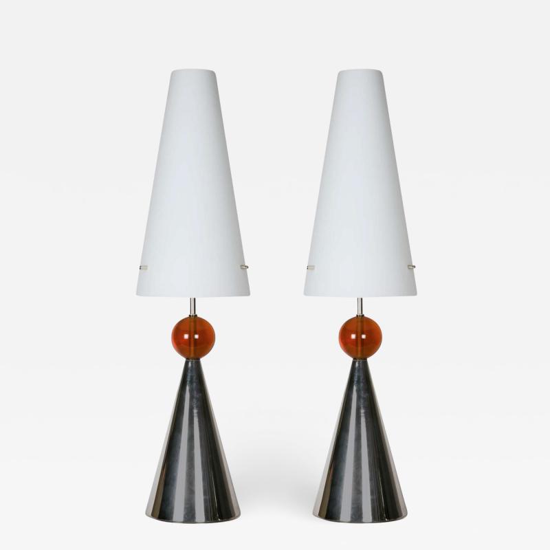 Roberto Giulio Rida Pair of lamps with opaline shade