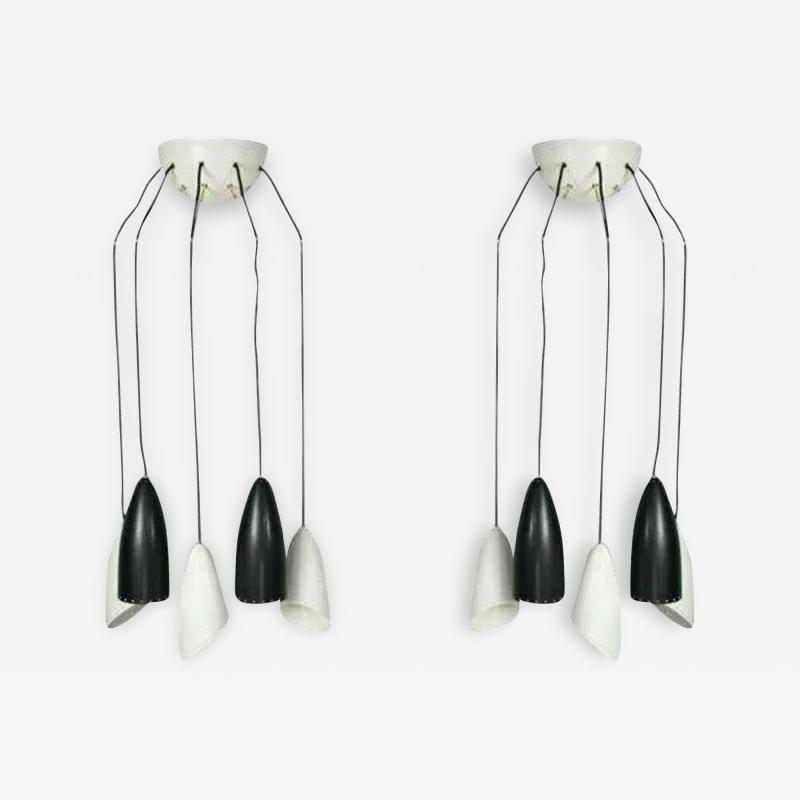 Roberto Giulio Rida Roberto Giulio Rida Five Arm Cone Sconces in Black and White with Brass Fittings