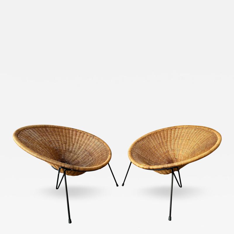 Roberto Mango Mid Century Modern Pair of Rattan Armchairs by Roberto Mango Italy 1950s