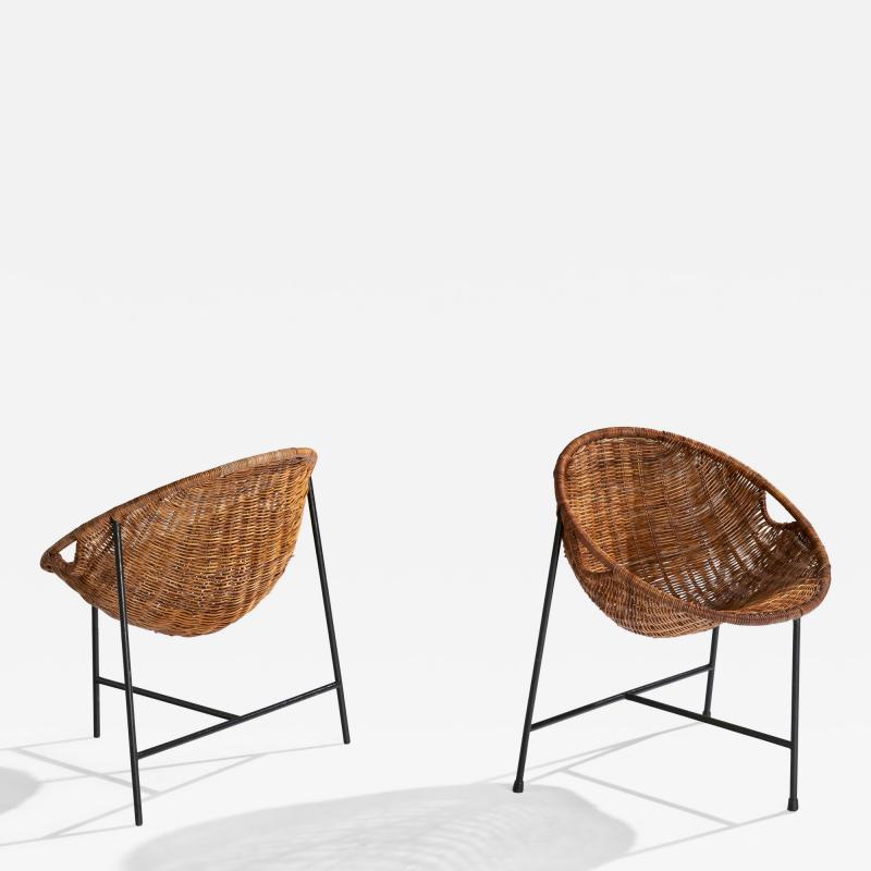 Roberto Mango Roberto Mango Side Chairs with Iron and Rattan Italy 1950s