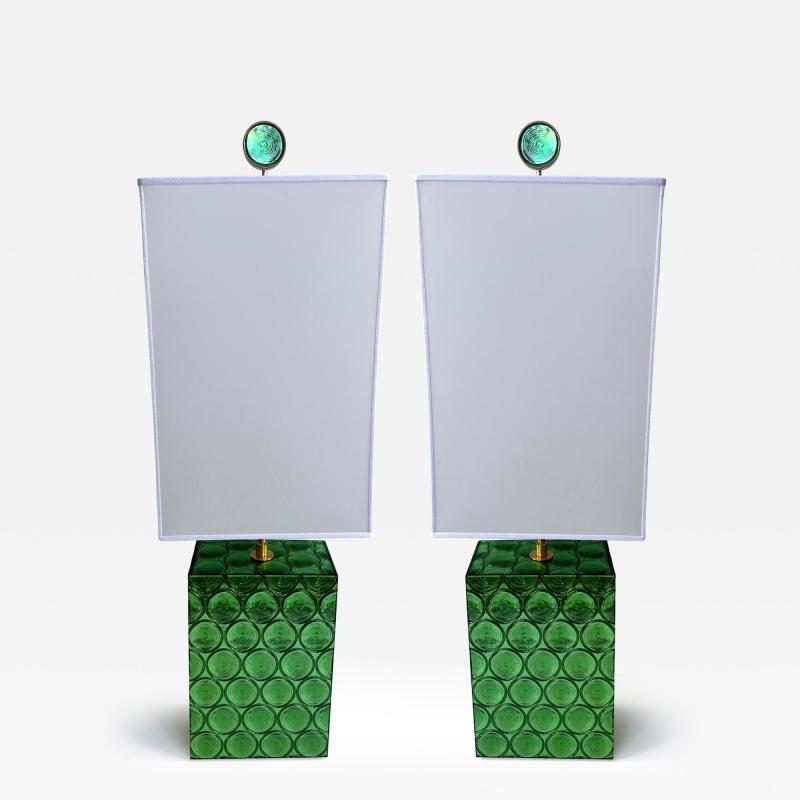 Roberto Rida Contemporary Pair of Brass and Murano Glass Lamps by Roberto Giulio Rida Italy