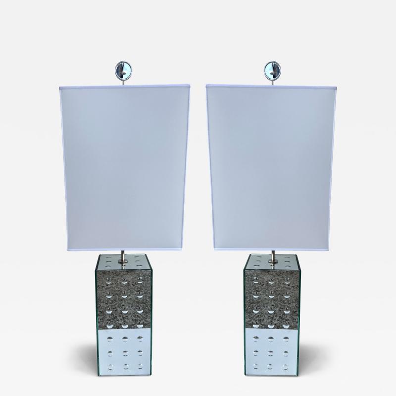 Roberto Rida Contemporary Pair of Silver Optical Murano Glass Lamps by Roberto Rida Italy