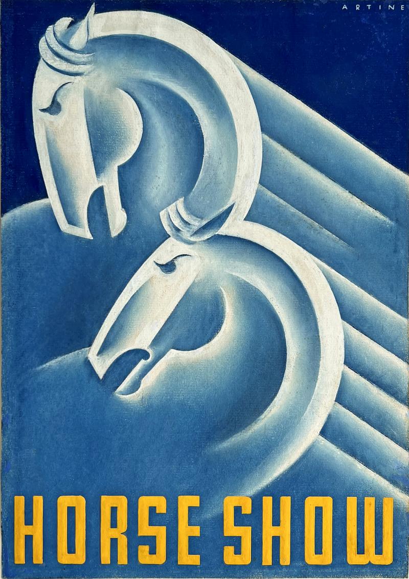 Robin Artine Smith Art Deco Horses in Blue Horse Show Illustration by Female Illustrator
