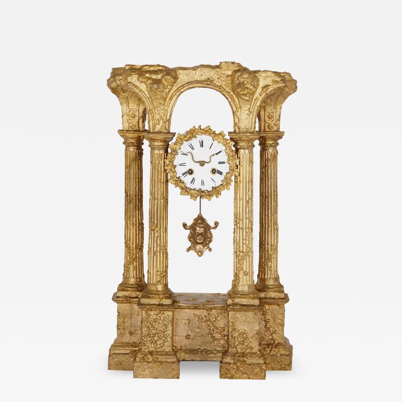 Roblin Fils Fr res a Paris Gilt bronze mantel clock in form of Roman ruin