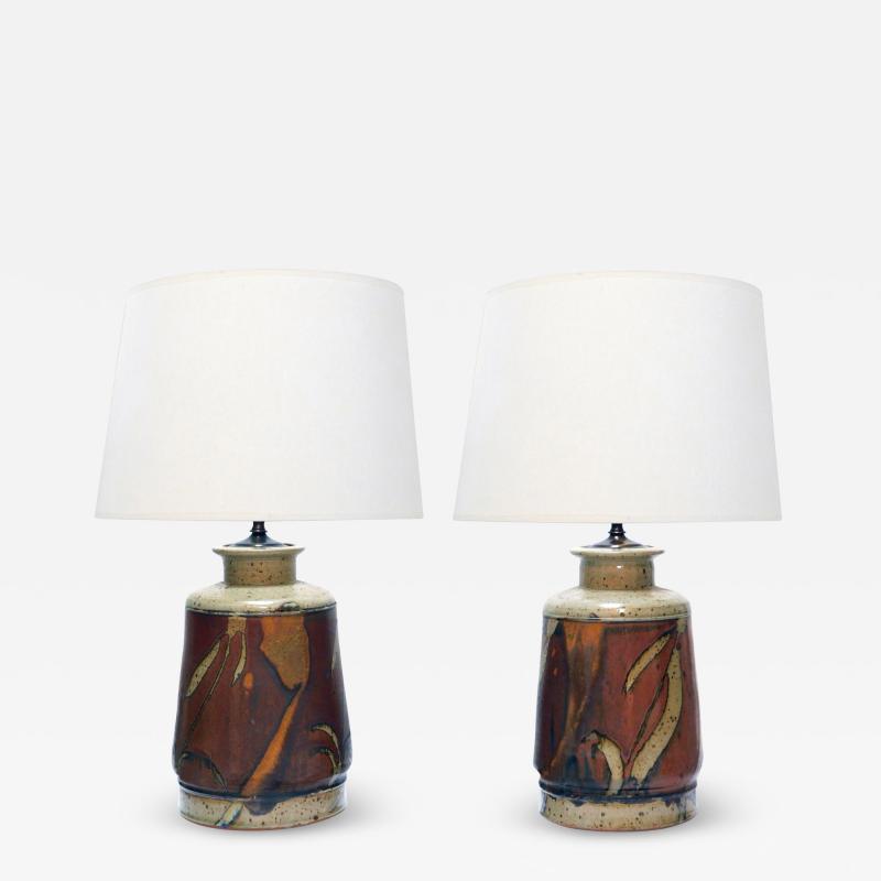 Robust Pair of Signed 1960s Studio Crafted Pottery Stoneware Lamps