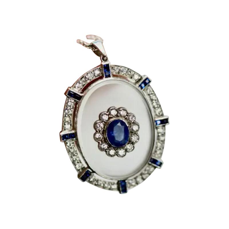 Rock Crystal Pendant Sapphire Diamonds 18K