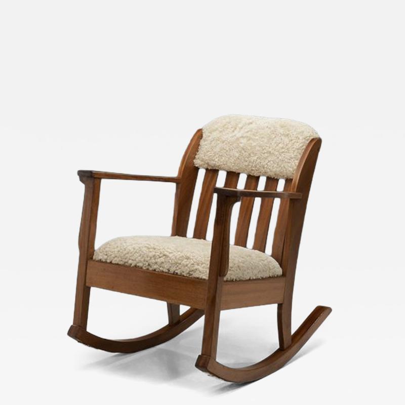 Rocking Chair with Sheepskin Upholstery Europe First half of the 20th Century