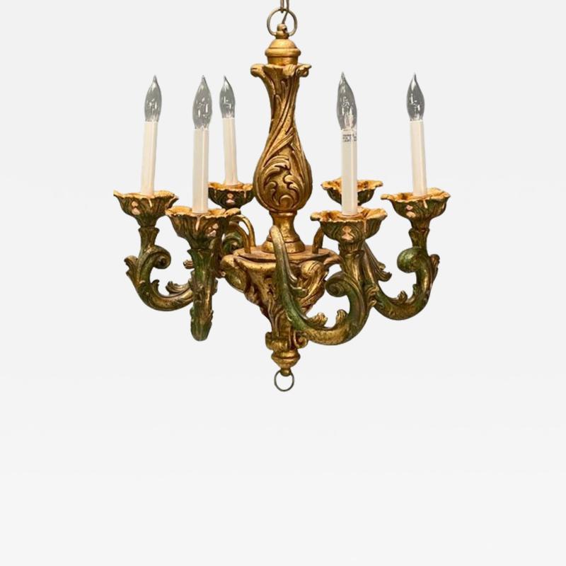 Rococo Baroque Italian Six Light Chandelier Parcel Paint Gilt Italy 1970s