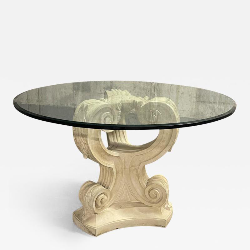 Rococo Glass Top Center Dining Card Table Mid Century Modern Style