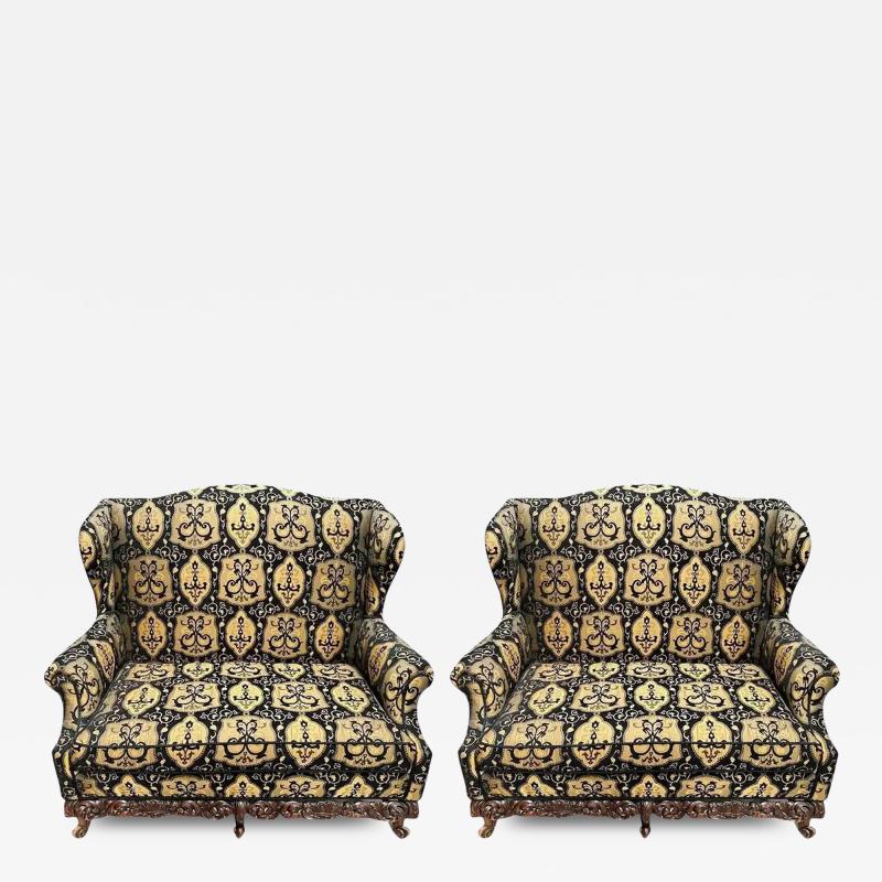 Rococo Style Settee Sofa or Canape in Fine Black and Beige Upholstery a Pair