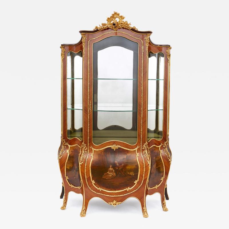 Rococo style gilt bronze and Vernis Martin vitrine cabinet