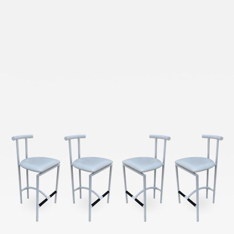 Rodney Kinsman Set of 4 Tokyo Mid Century Post Modern Bar or Counter Stools in White from Italy