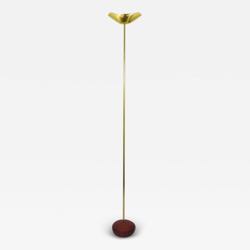 Rodolfo Dordoni Postmodern Brass Wood Uplight Floor Lamp Italy 1980s