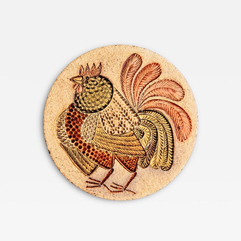 Roger Capron Ceramic Plaque with Rooster Motive by Jaqueline Hubin for Roger Capron
