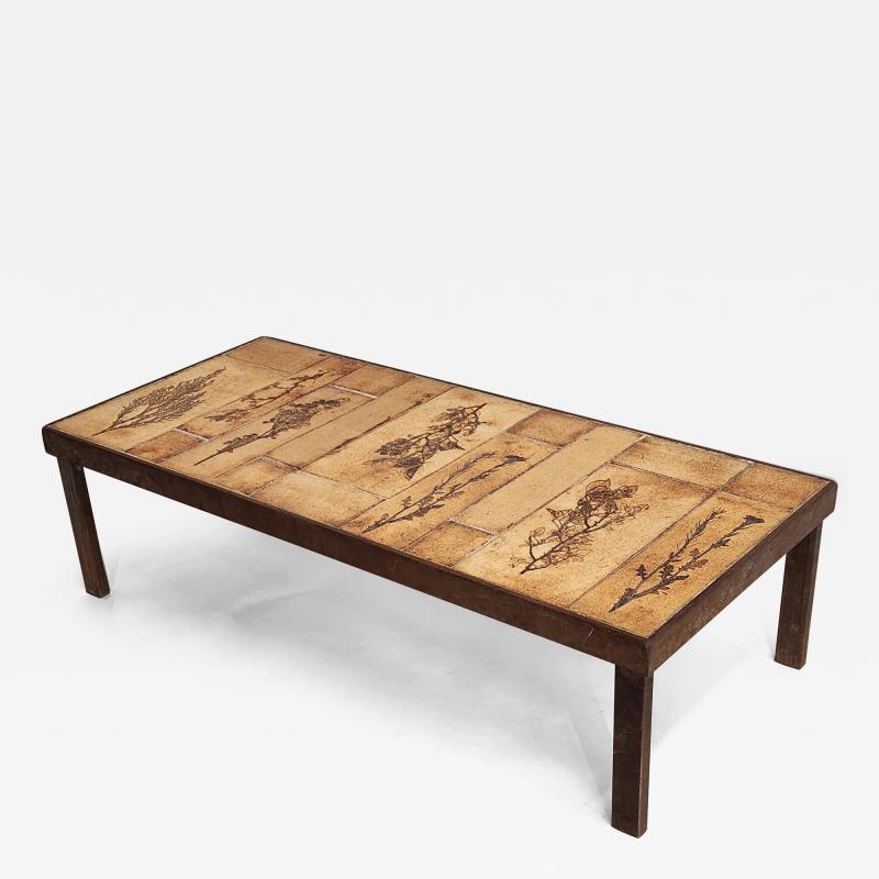 Roger Capron Coffee Table Garrigue Ceramic Tiles on Dovetail Metal Frame by Roger Capron