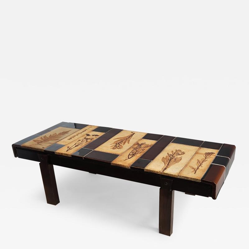 Roger Capron Coffee Table with Terra Cotta Garrigue and Brown Tiles by Roger Capron 1970s