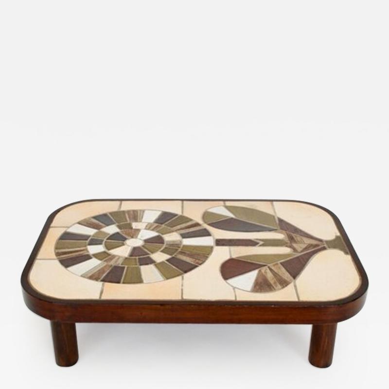 Roger Capron FRENCH CERAMIC ARTIST ROGER CAPRON CERAMIC TILE COFFEE TABLE MODEL SUNFLOWER