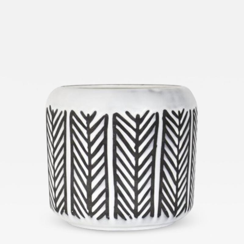 Roger Capron FRENCH CERAMIC VASE OR CACHE POT WITH BLACK AND WHITE DECORATION