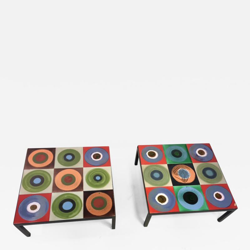 Roger Capron Fantastic Pair of Colorful Modern Tile Tables by Roger Capron