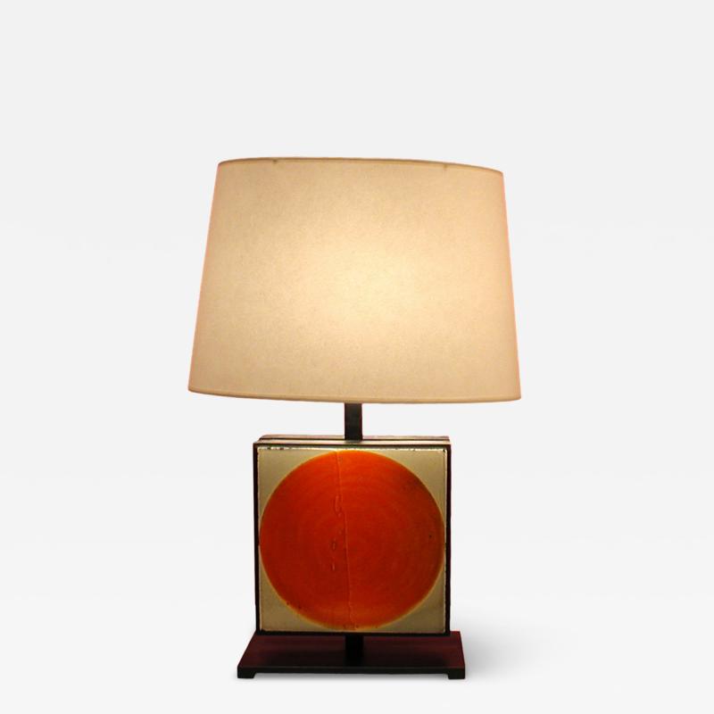 Roger Capron Gueridon Desk Lamp with a Capron tile and original shade