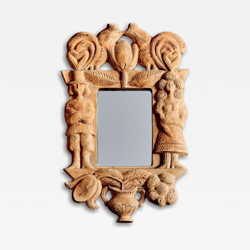 Roger Capron Sculpted Stoneware Mirror by Roger Capron