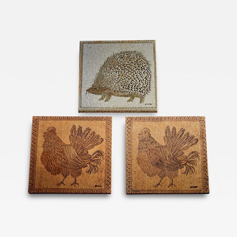 Roger Capron Set of three tiles by Roger Capron France 1970s