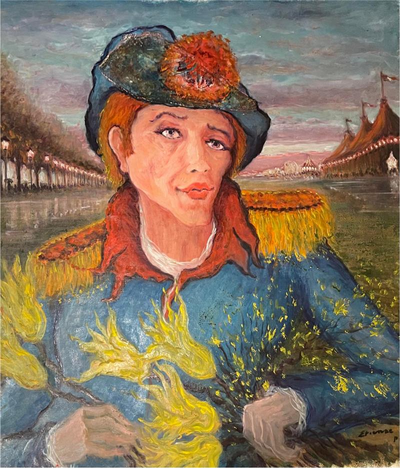 Roger Etienne MC Roger Etienne French Expressionist Oil Painting Man in a Flower Hat