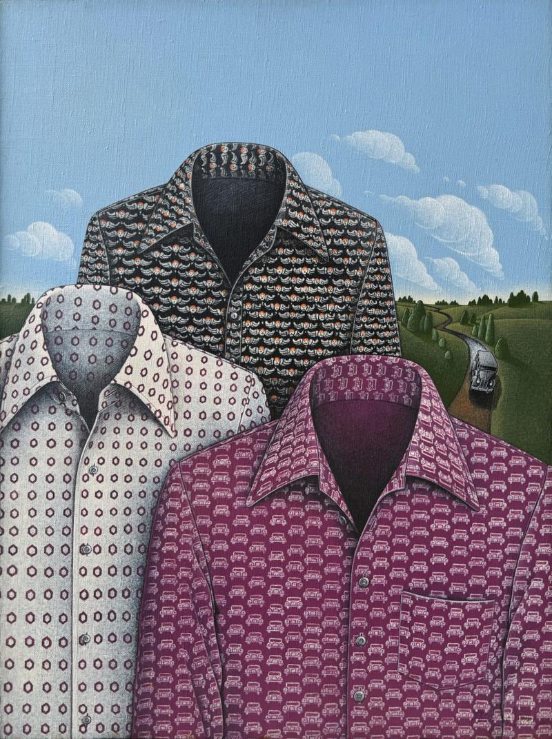 Roger Hane Surreal Mens Shirts Against and Magritte Sky