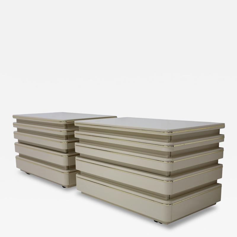 Roger Rougier Pair of Roger Rougier Nightstands in Lacquer with Gold Trim