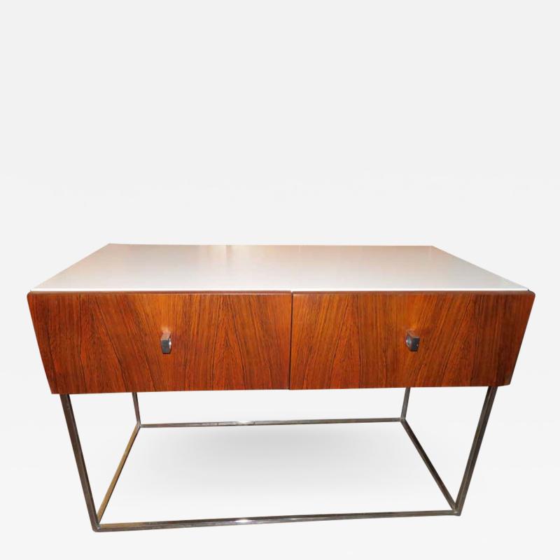 Roger Rougier Pair of Rougier Rosewood Two Drawer Chrome Base Nightstands Mid Century Modern