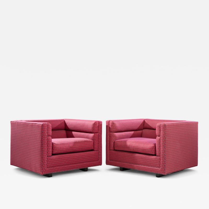 Roger Sprunger Roger Sprunger for Dunbar Mid Century Channel Cube Lounge Chairs Pair