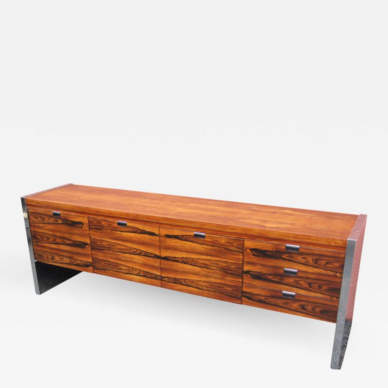 Roger Sprunger Rosewood and Chrome Credenza by Roger Sprunger for Dunbar