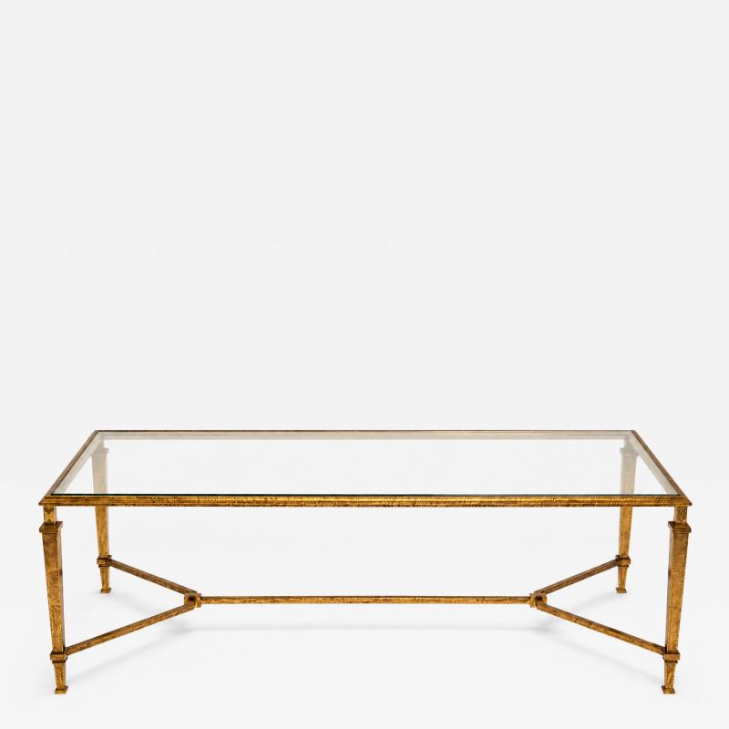Roger Thibier Large coffee table in gilded iron by Robert Thibier Paris France circa 1960
