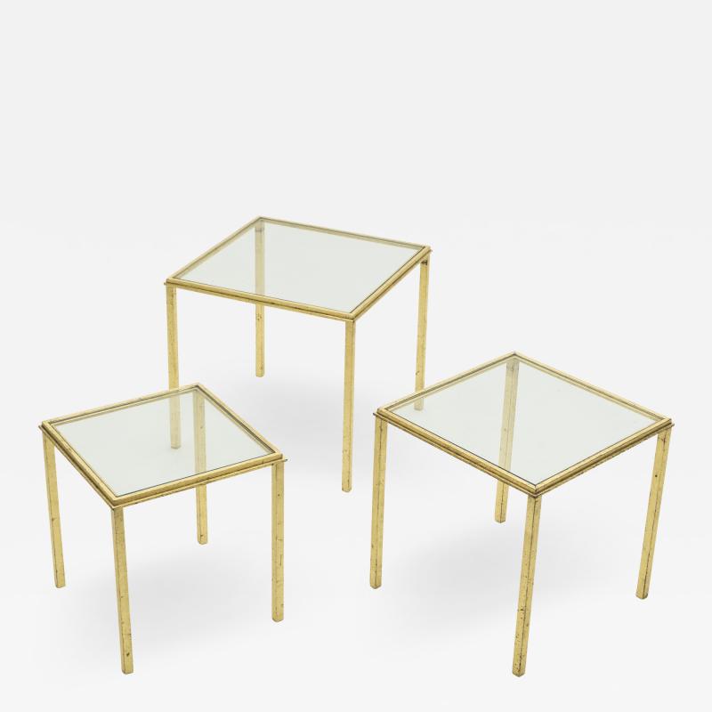 Roger Thibier Mid century Roger Thibier gilt wrought iron gold leaf nesting tables 1960s