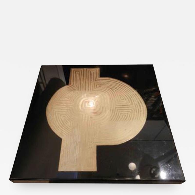 Roger Vanhevel A Large Modernist Cocktail Table in Black Lacquer and Etched Brass