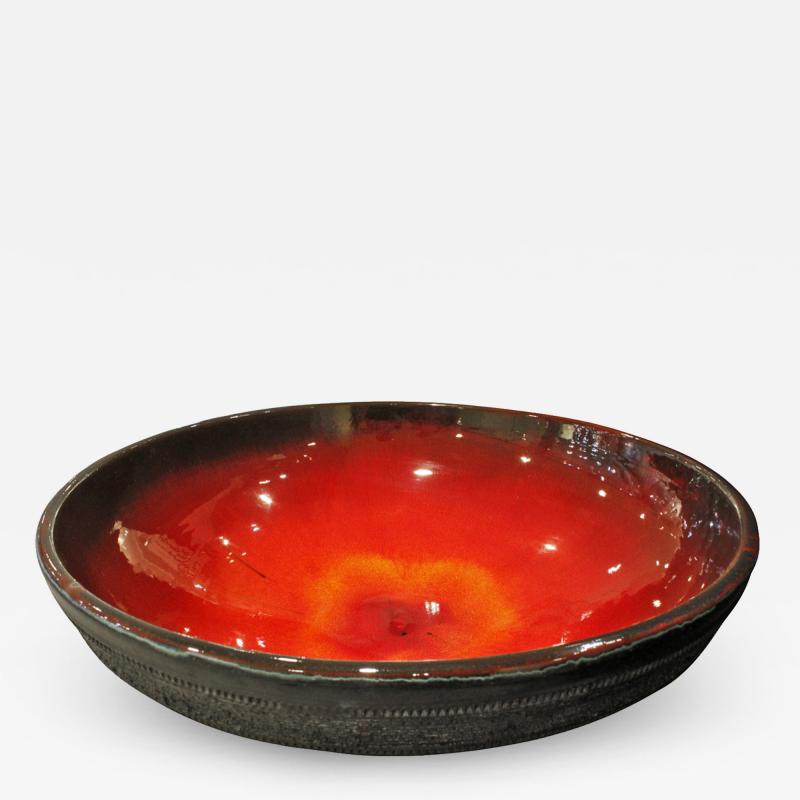 Rogier Vandeweghe Rogier Vandweghe Large Ceramic Bowl with Red and Black Glazes 1960s signed 