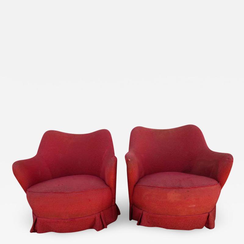 Rolling Barrel Back Lounge Chairs Mid Century Modern Pair