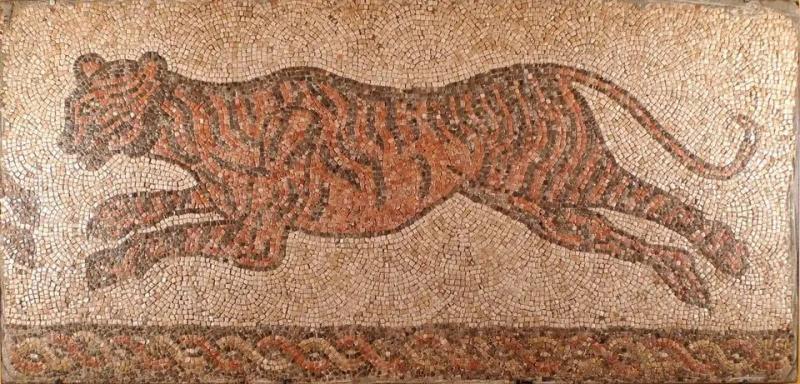 Roman Marble Mosaic Panel of a Tiger Hunting its Prey
