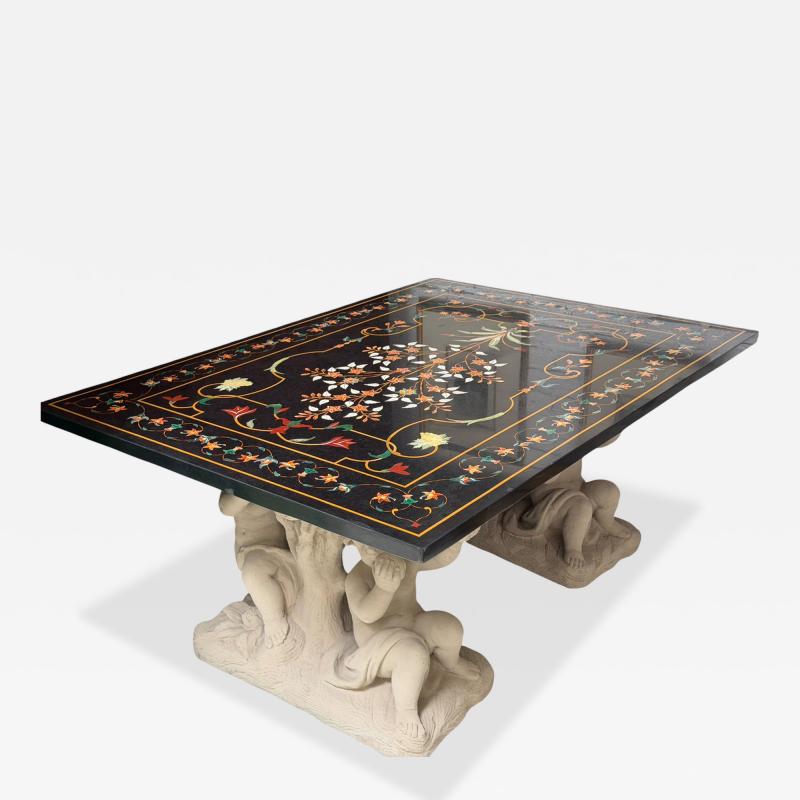 Roman Pietra Dura Inlaid Marble Table Stone Putti Base