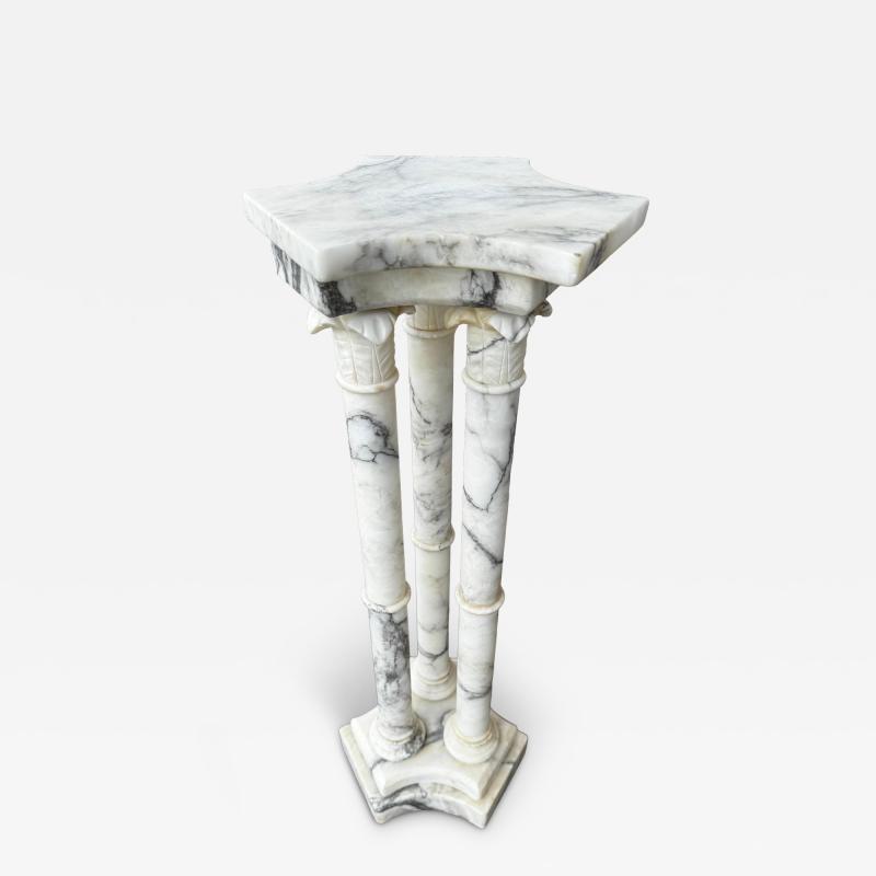 Roman Tri Column Carrera Marble Pedestal Table