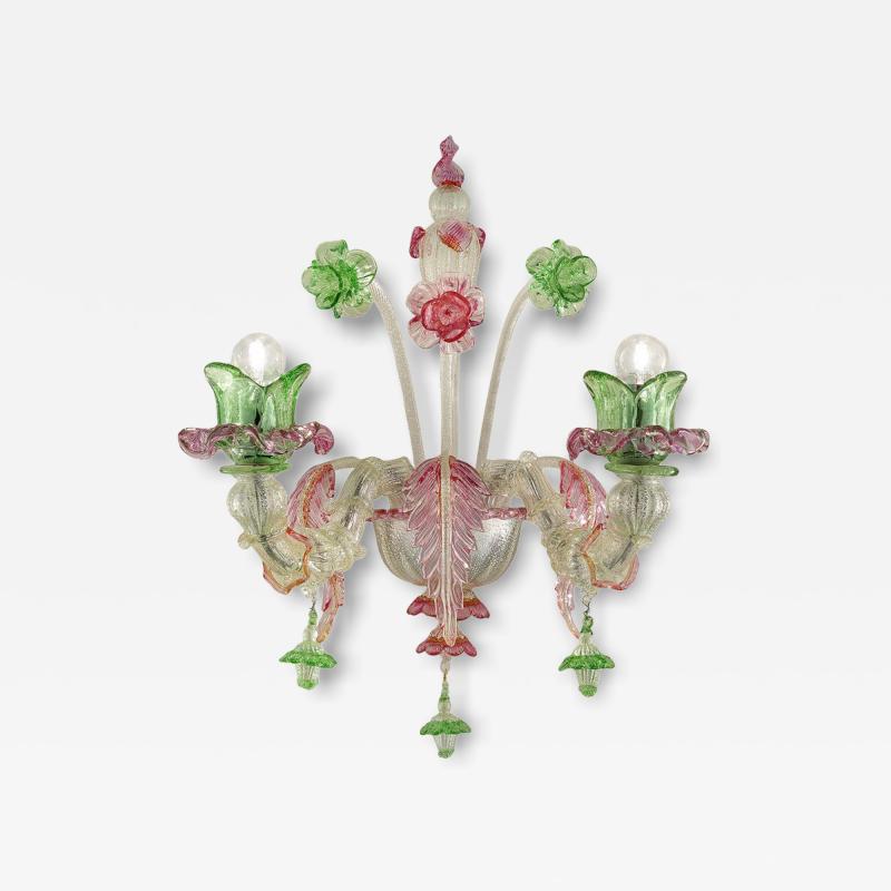 Romantic Floreal C Rezzonico Murano Glass Wall Sconce With Silver Leaf