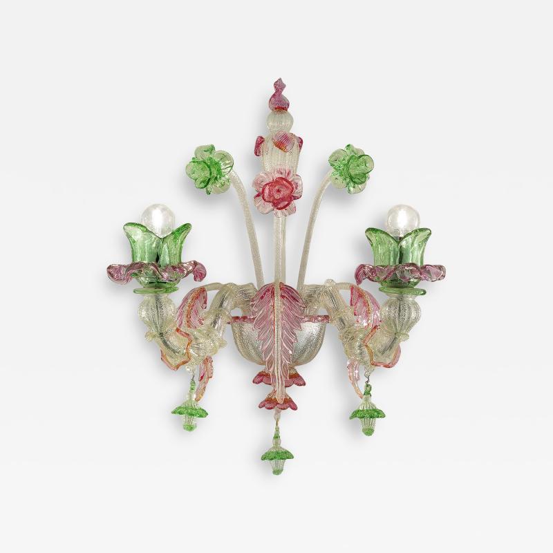 Romantic Floreal C Rezzonico Murano Glass Wall Sconce With Silver Leaf