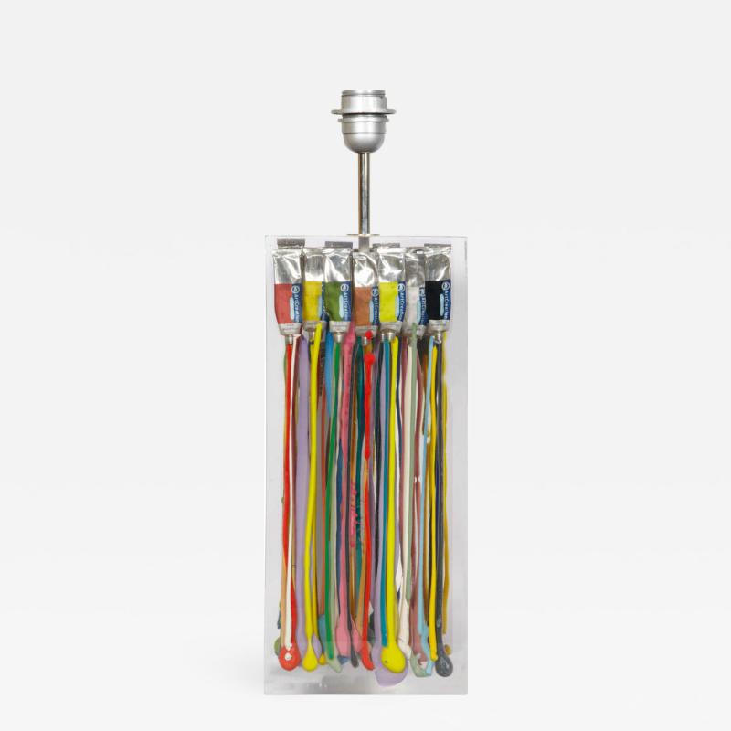 Romeo Paris 1970s incredible lucite with painting tubes table lamp